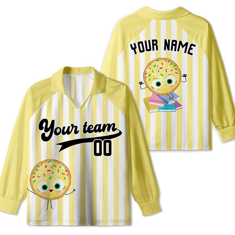 Personalized Team Name And Number Cute Cookies Teacher Long Sleeve Collar Jersey