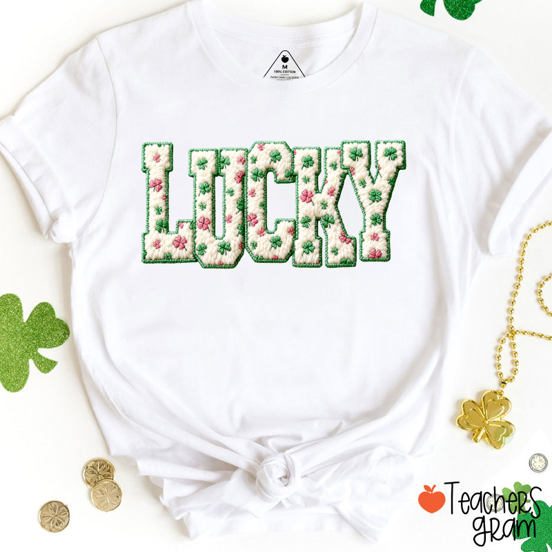 Faux Yarn St. Patricks Day Lucky Teacher T-Shirt