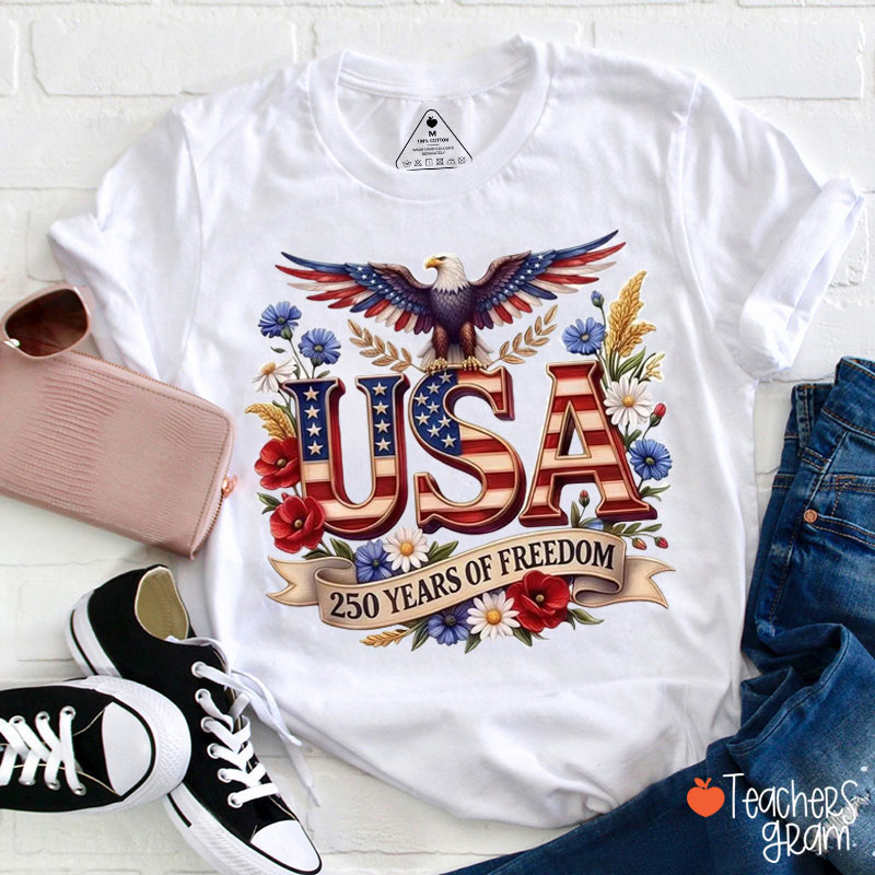 USA 250 Years of Freedom Bald Eagle Teacher T-Shirt