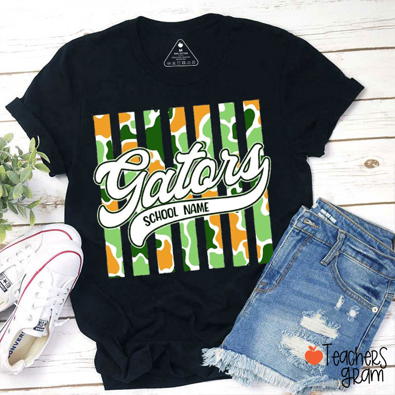 Personalized Mascot Floral Varsity Letters Teacher T-Shirt