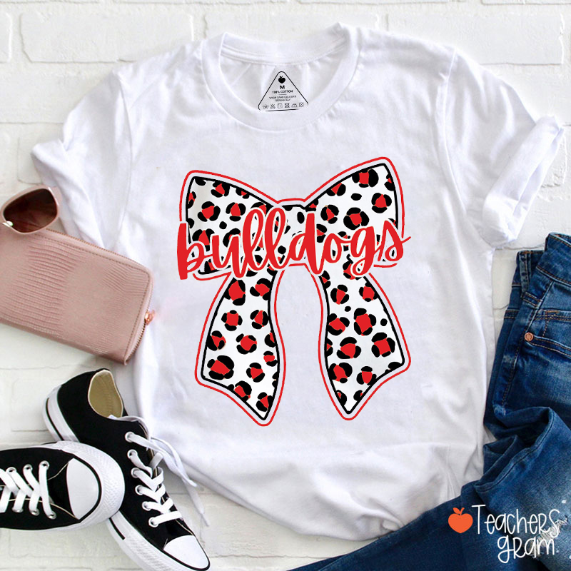 Personalized Mascot Leopard Bow Teacher T-Shirt