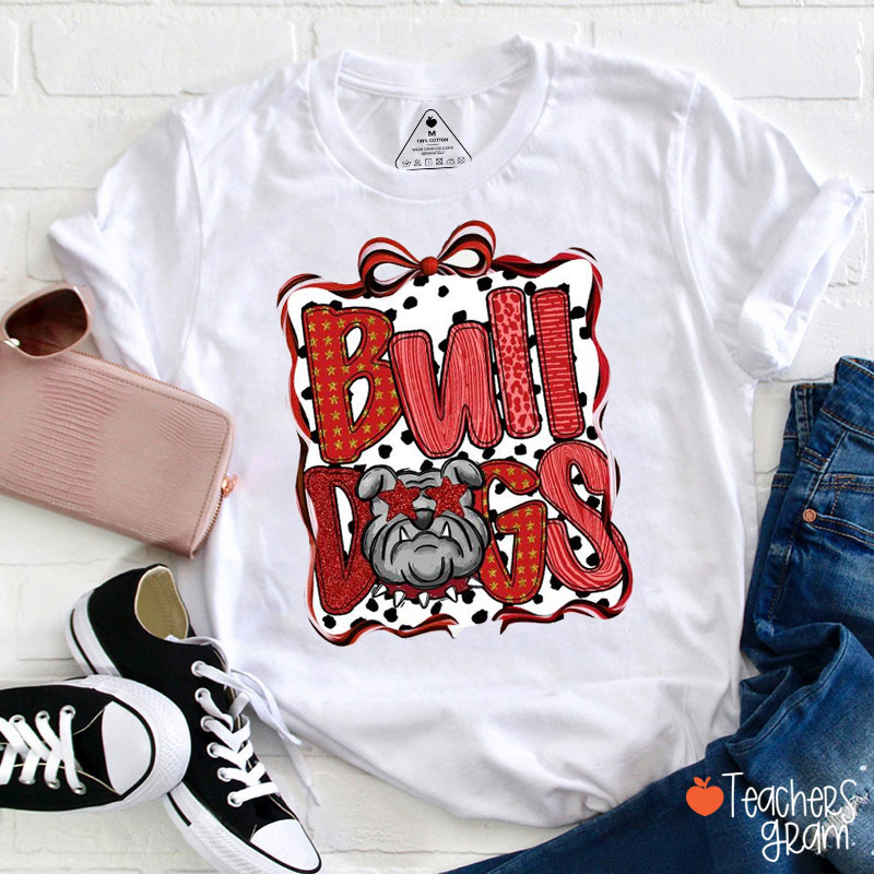 Personalized Mascot Preppy Bow School Spirit Teacher T-Shirt