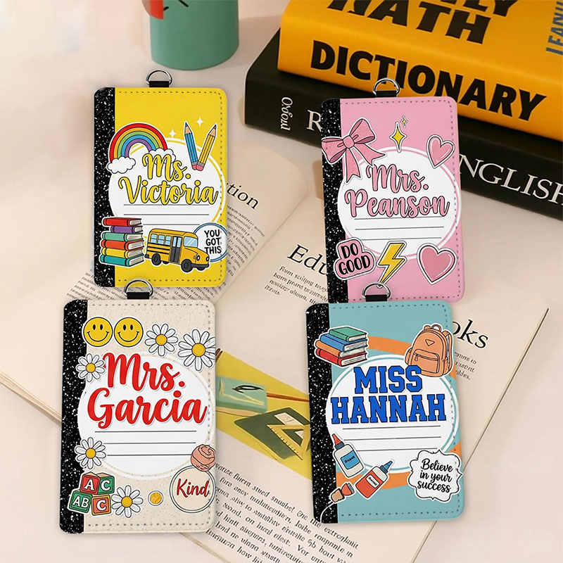 Personalized Name Notebook Style Teacher Card Holder