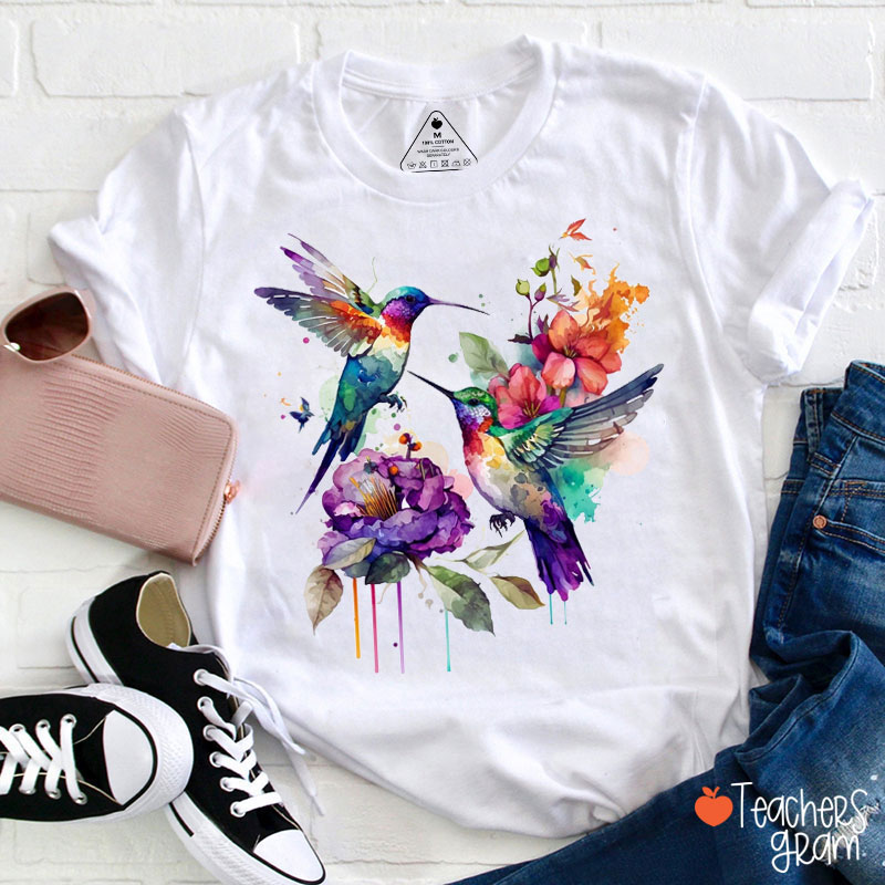 Watercolor Birds Hummingbird Teacher T-Shirt