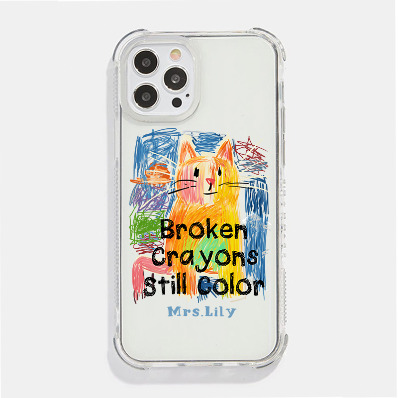 iPhone 14 15 Series Personalized Broken Crayons Still Color Cat Soft Gel TPU Case