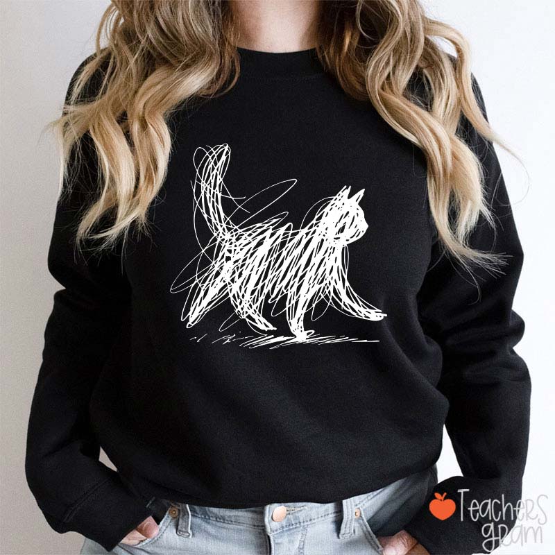 Vintage Cat Line Teacher Sweatshirt