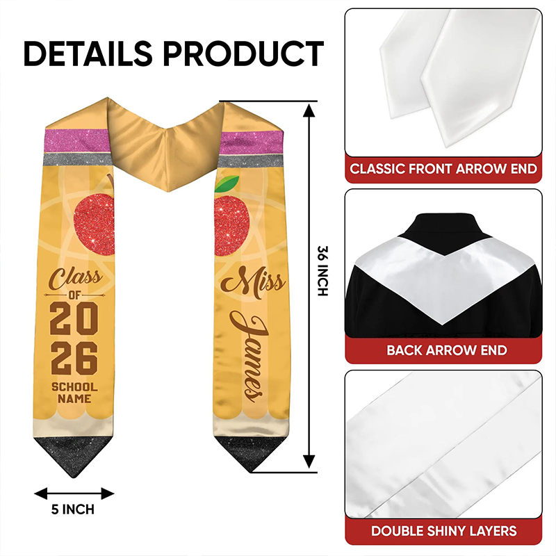 Personalized Pencil Teacher Graduation Stole