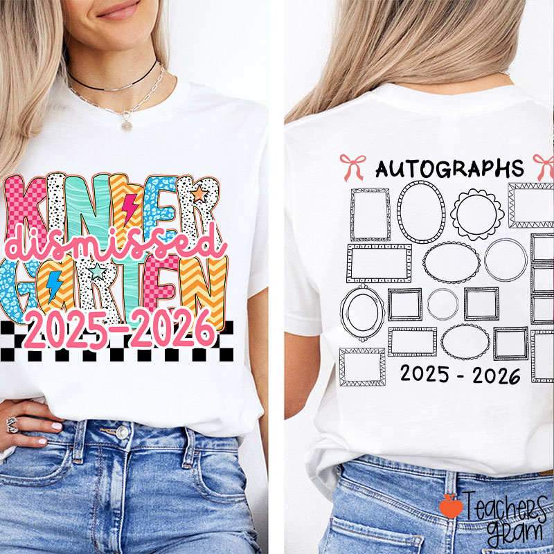 Personalized Grade Autograph Last Day Of School Teacher Two Sided T-Shirt