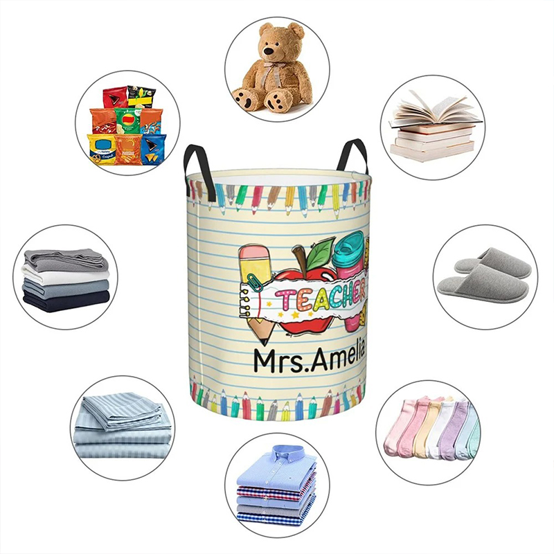 Personalized Name Letter Pencil Apple Theme Waterproof Laundry Storage Basket