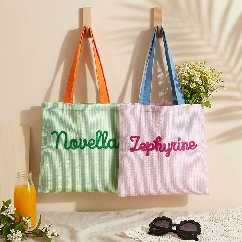 Personalized Monogrammed Seersucker Teacher Tote Bag