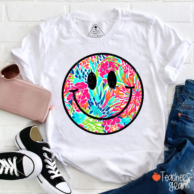 Smile Face Summer Floral Retro Beach Vibes Teacher T-Shirt
