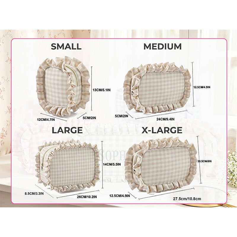 Personalized Gingham Ruffle Makeup Bag