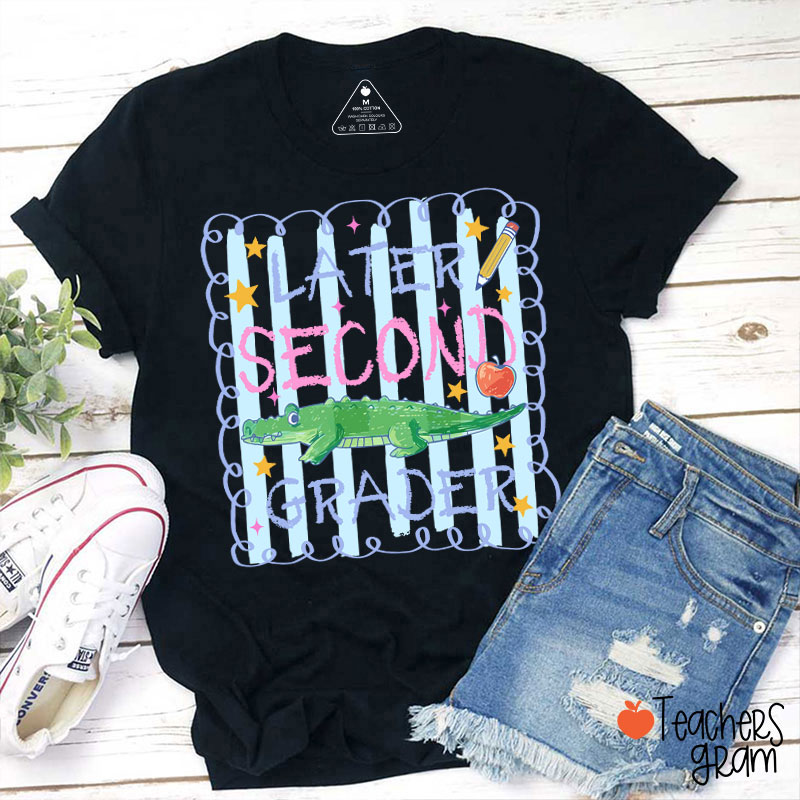 Personalized Grade Preppy Striped Later Teacher T-Shirt