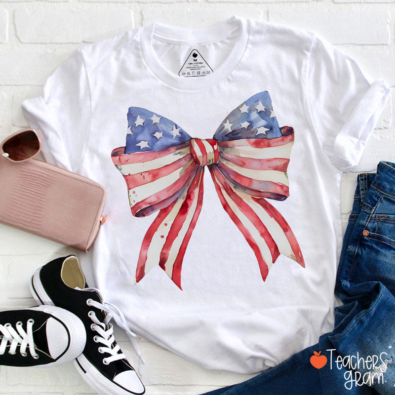 American Flag Bow Teacher T-Shirt