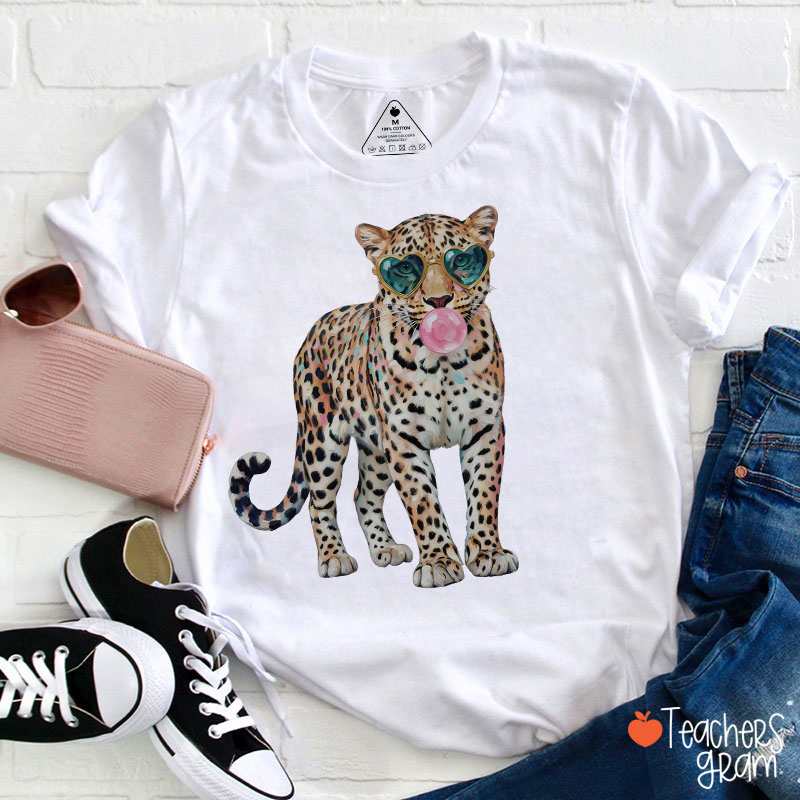Leopard Bubblegum Sunglasses Teacher T-Shirt
