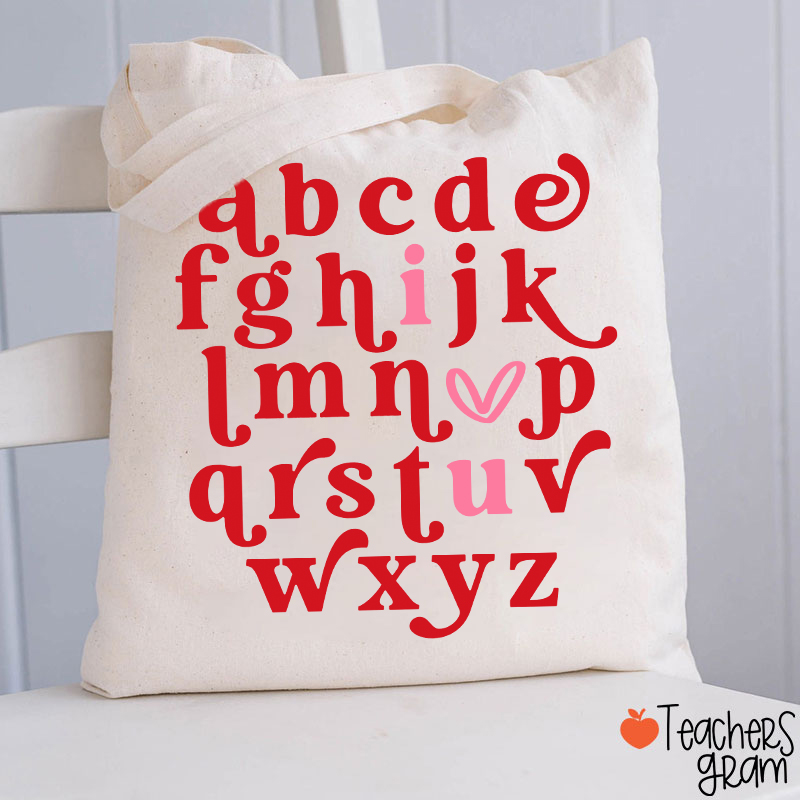 Valentine Alphabet I Love You Teacher Tote Bag