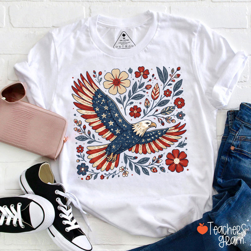 Patriotic Eagle Floral Teacher T-Shirt