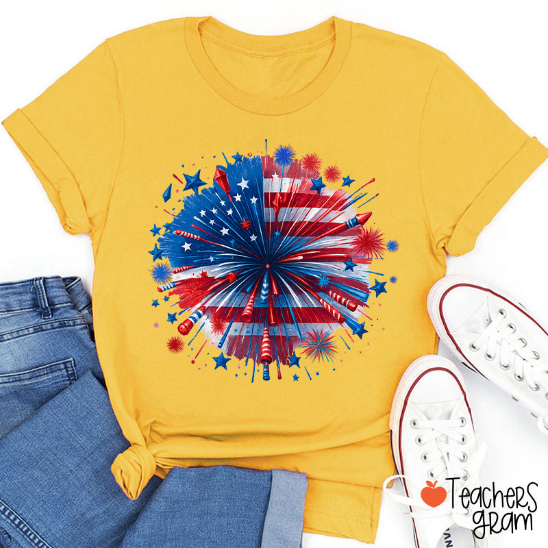 USA Firework Independence Day Teacher T-Shirt