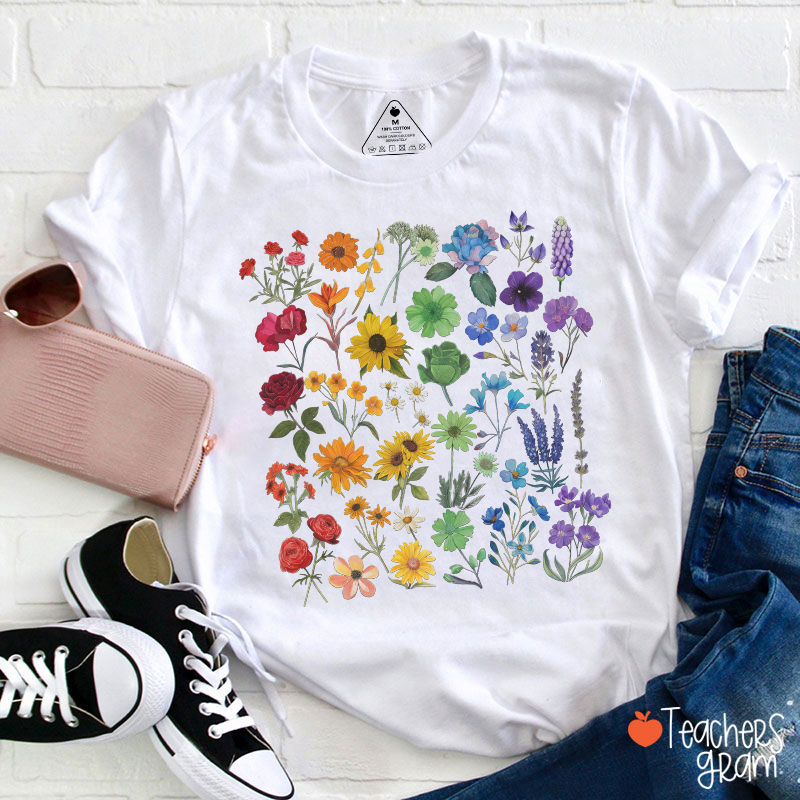 Rainbow Pride Color Wildflowers Teacher T-Shirt