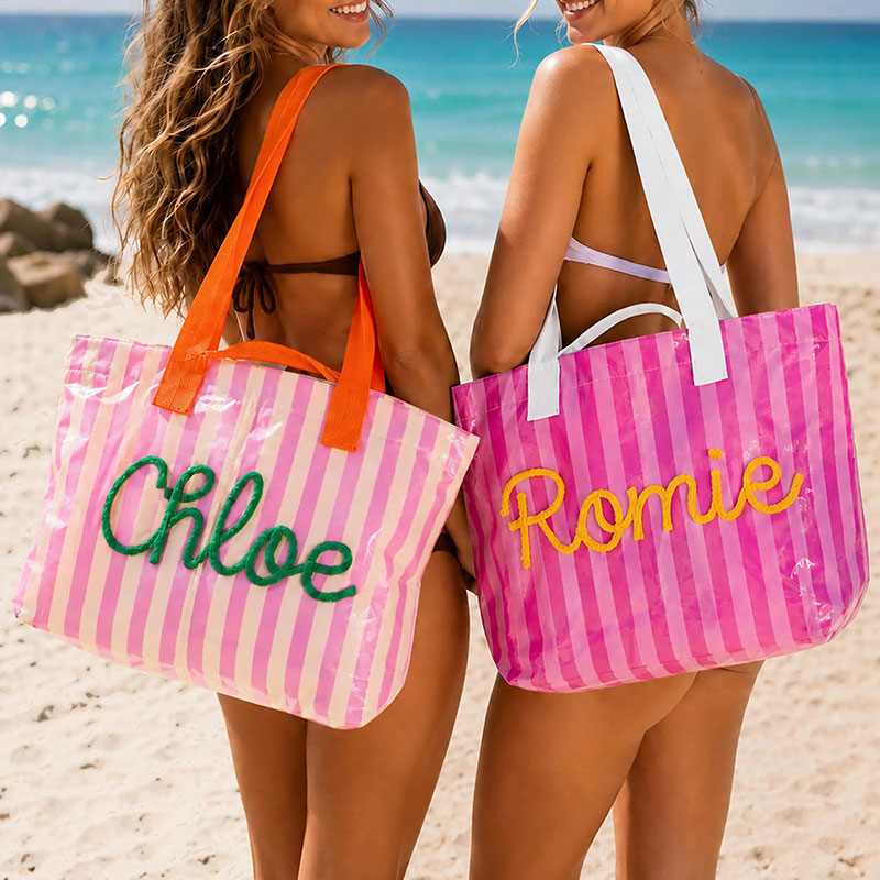 Personalized Embroidered Striped Waterproof Beach Tote Bag