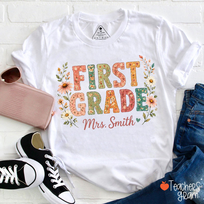 Personalized Grade And Name Wildflowers Teacher T-Shirt