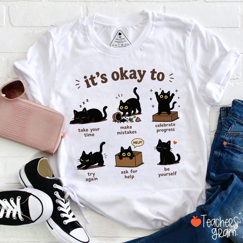 Black Cats It's Okay To Take Your Time Teacher T-Shirt