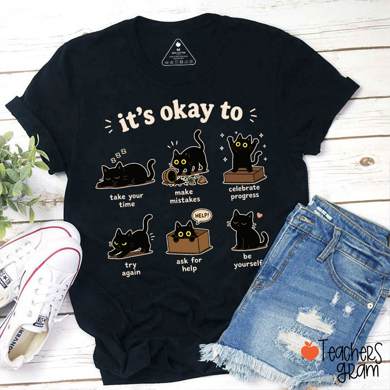 Black Cats It's Okay To Take Your Time Teacher T-Shirt
