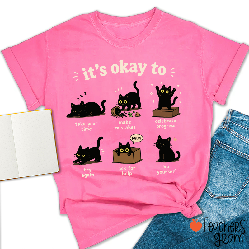 Black Cats It's Okay To Take Your Time Teacher T-Shirt