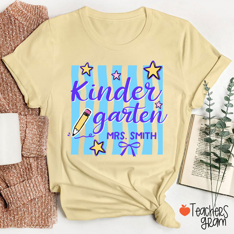 Personalized Grade And Name Stars And Pencil Teacher T-Shirt