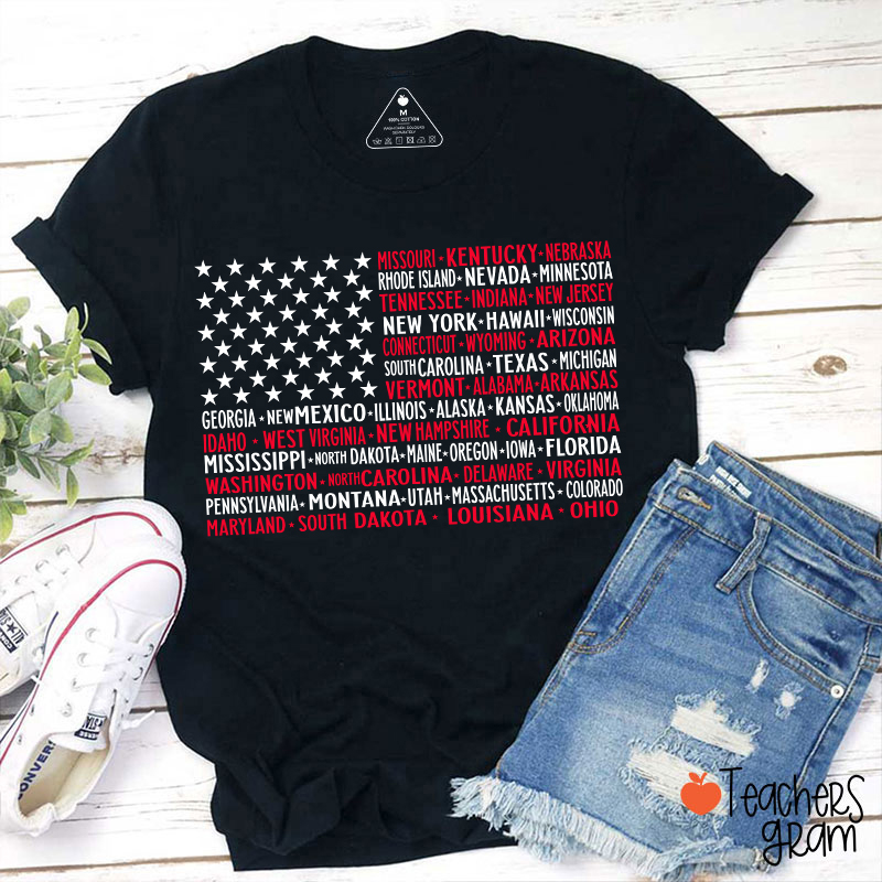 Vintage American Flag 4th Of July Teacher T-Shirt