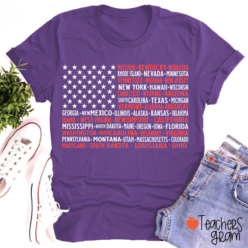 Vintage American Flag 4th Of July Teacher T-Shirt-Teachersgram