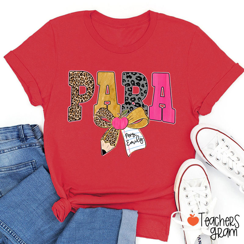 Personalized Wild Leopard Bow Tie Teacher T-Shirt