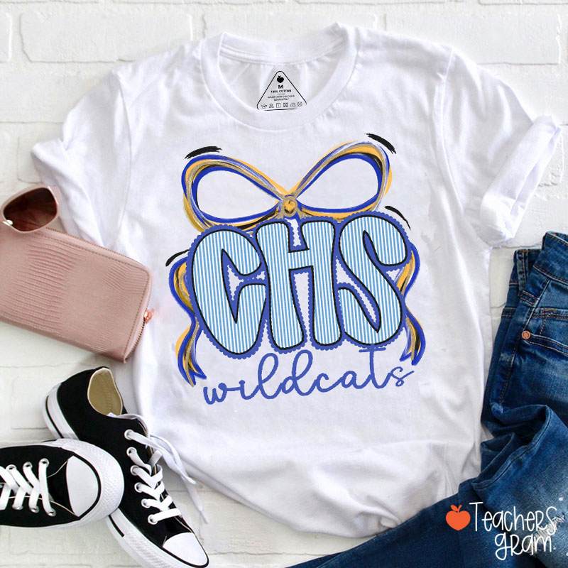 Personalized Letter Bow Stripe Teacher T-Shirt