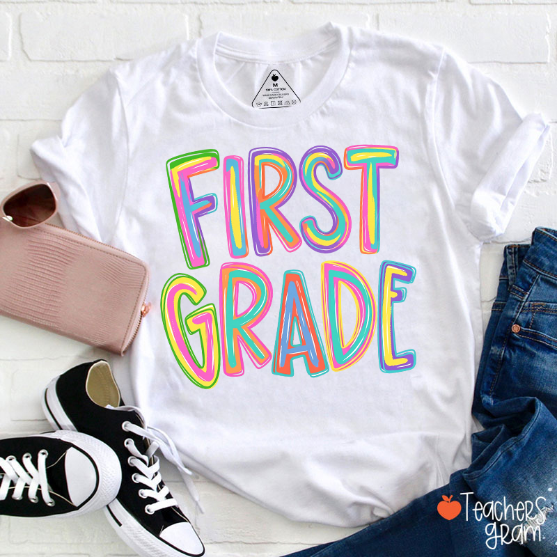 Personalized Name Colorful Neon Teacher T-Shirt