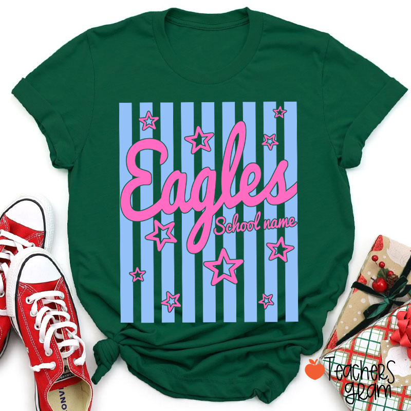 Personalized School Mascot Preppy Striped Star Teacher T-Shirt