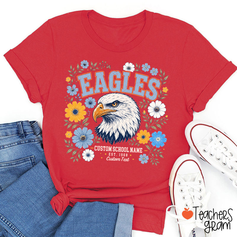 Personalized Mascot Floral Est Custom Text Teacher T-Shirt