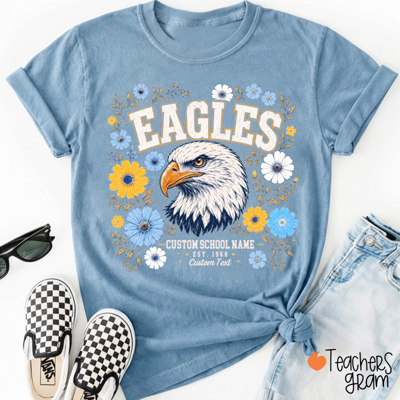 Personalized Mascot Floral Est Custom Text Teacher T-Shirt
