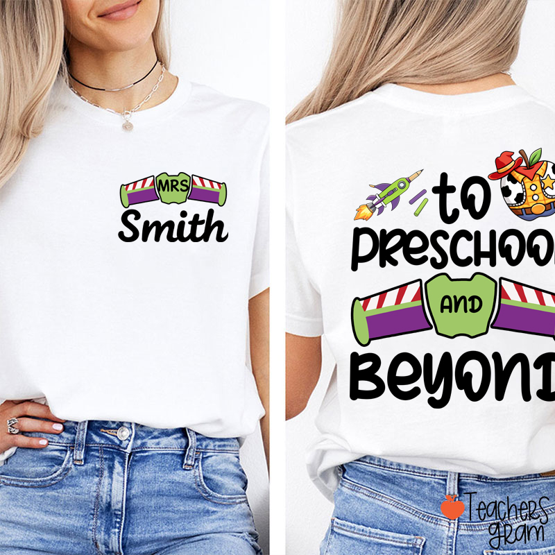 Personalized Grade And Name Galaxy Cartoon Teacher Two Sided T-Shirt