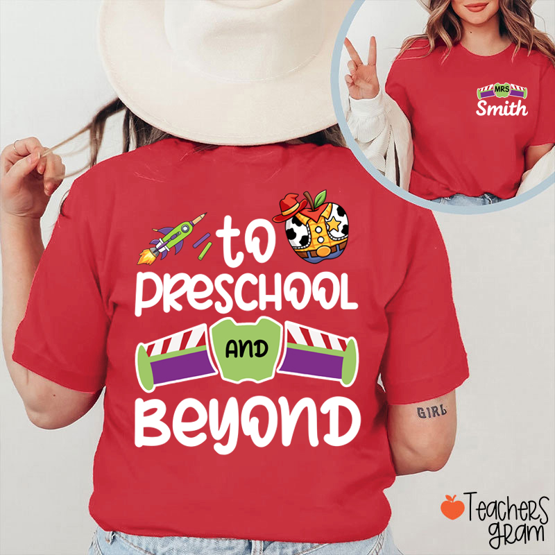 Personalized Grade And Name Galaxy Cartoon Teacher Two Sided T-Shirt