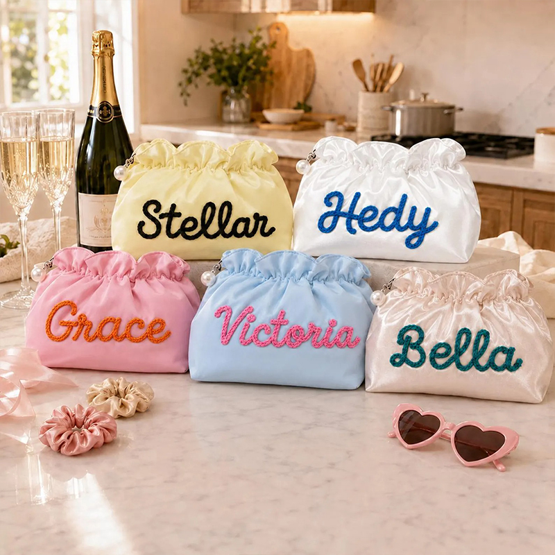 Personalized Chenille Name Satin Teacher Makeup Bag