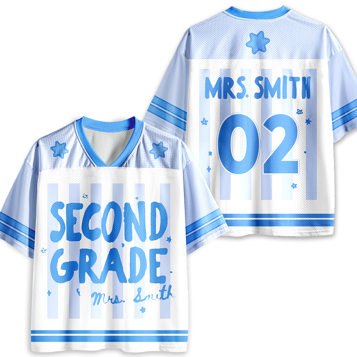 Personalized Grade And Name Preppy Stripes Teacher Mesh Jersey