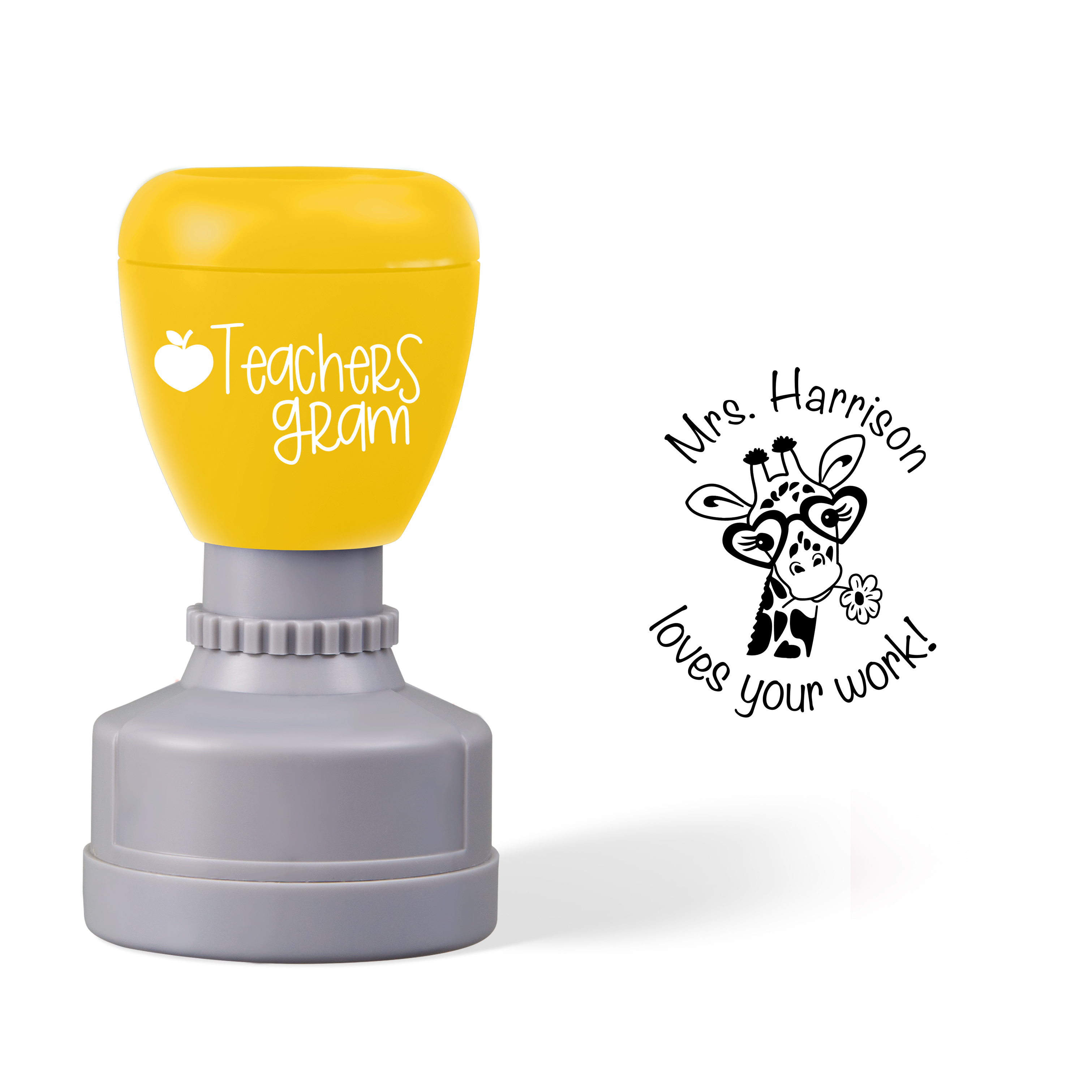 Personalized Giraffe Loves Your Work Teacher Stamp