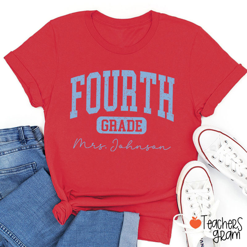 Personalized Name And Grade Vintage Distressed Varsity Letter Teacher T-Shirt