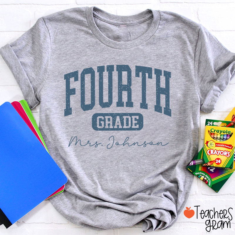 Personalized Name And Grade Vintage Distressed Varsity Letter Teacher T-Shirt