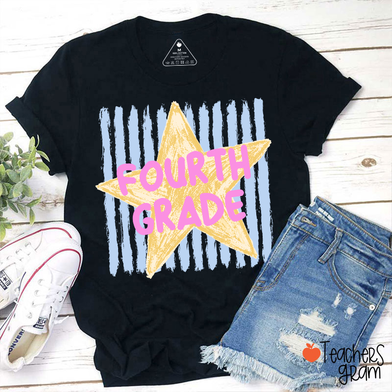 Personalized Grade Stripe Star Pattern Teacher T-Shirt