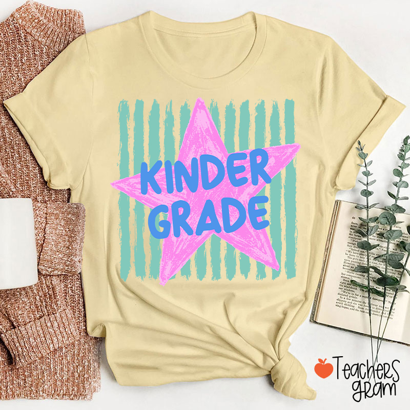 Personalized Grade Stripe Star Pattern Teacher T-Shirt