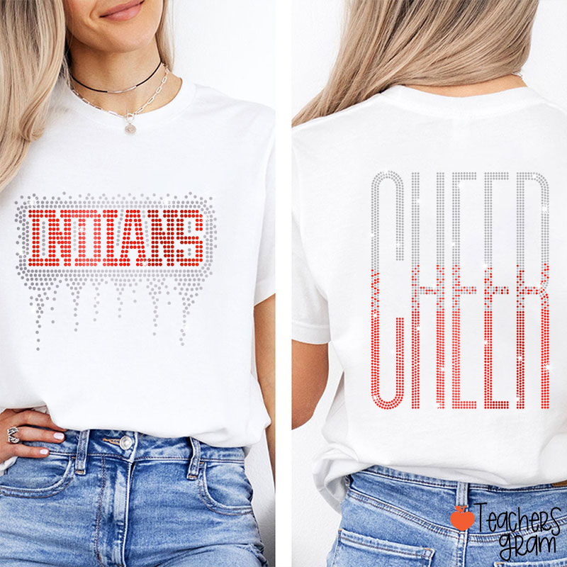 Personalized Mascot Cheer Drip Faux Rhinestone Teacher  Two Sided T-Shirt