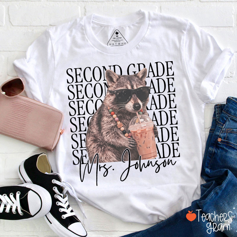 Personalized Grade And Name Raccoon Teacher T-Shirt