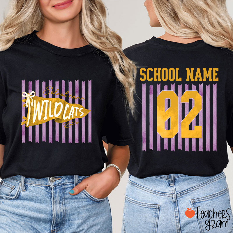 Personalized Name And Text Cartoon Supply Teacher Two Sided T-Shirt