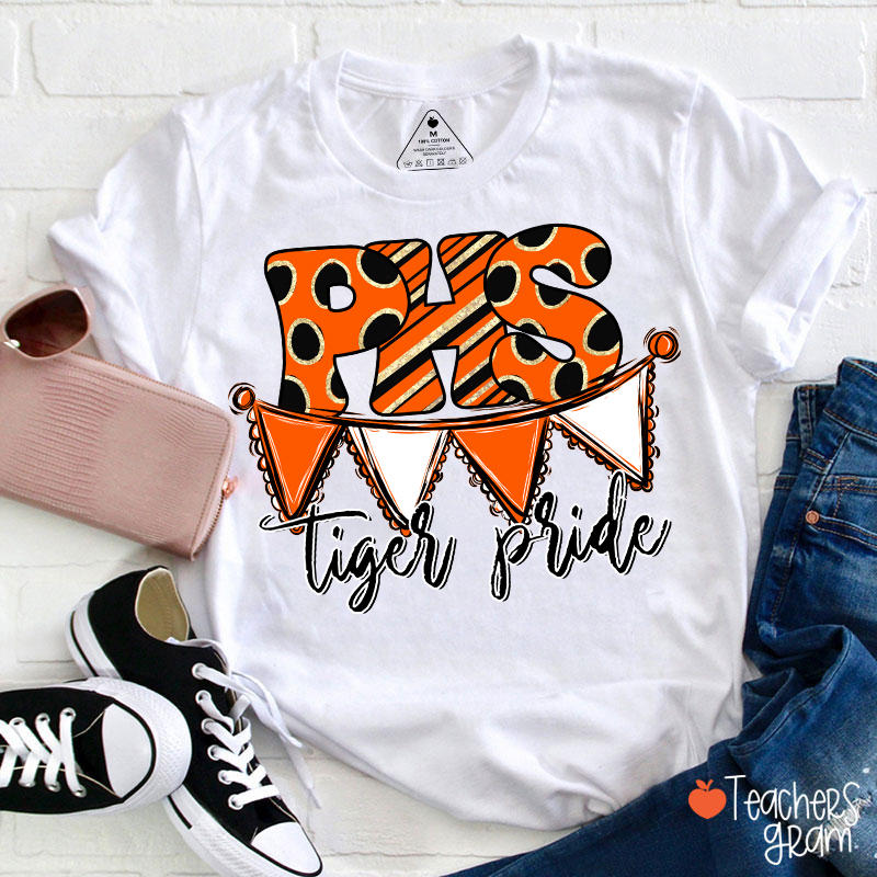 Personalized Mascot Banner Dots Teacher T-Shirt